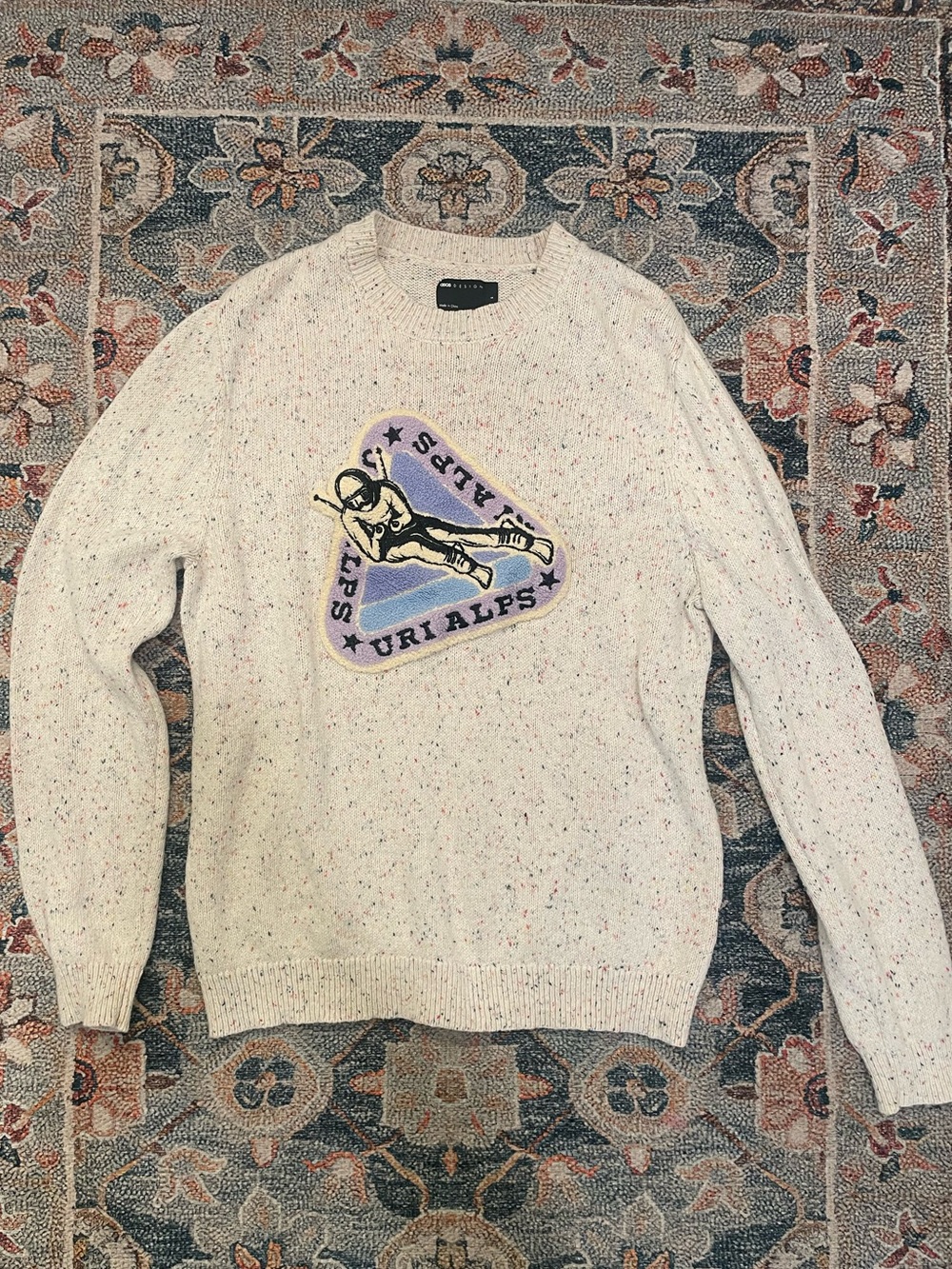 ASOS Cream Speckled Crewneck Sweater with Ski Patch